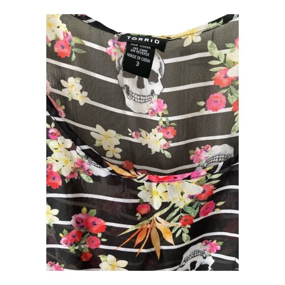 Torrid Women’s Size 3 Floral Skull Striped Sheer Tank Top - Picture 2 of 6